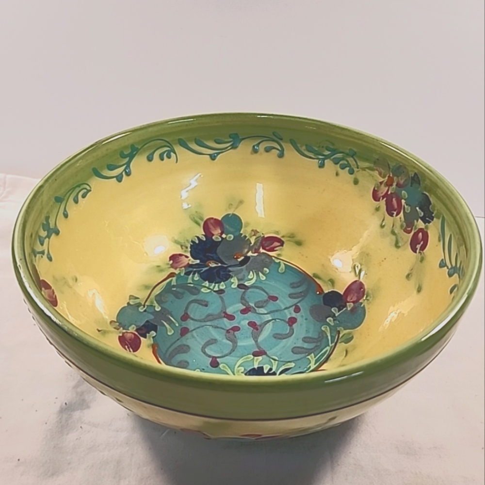 CERE France Handcrafted Pottery Bowl Flowers 9" Diameter French Country Cottage
